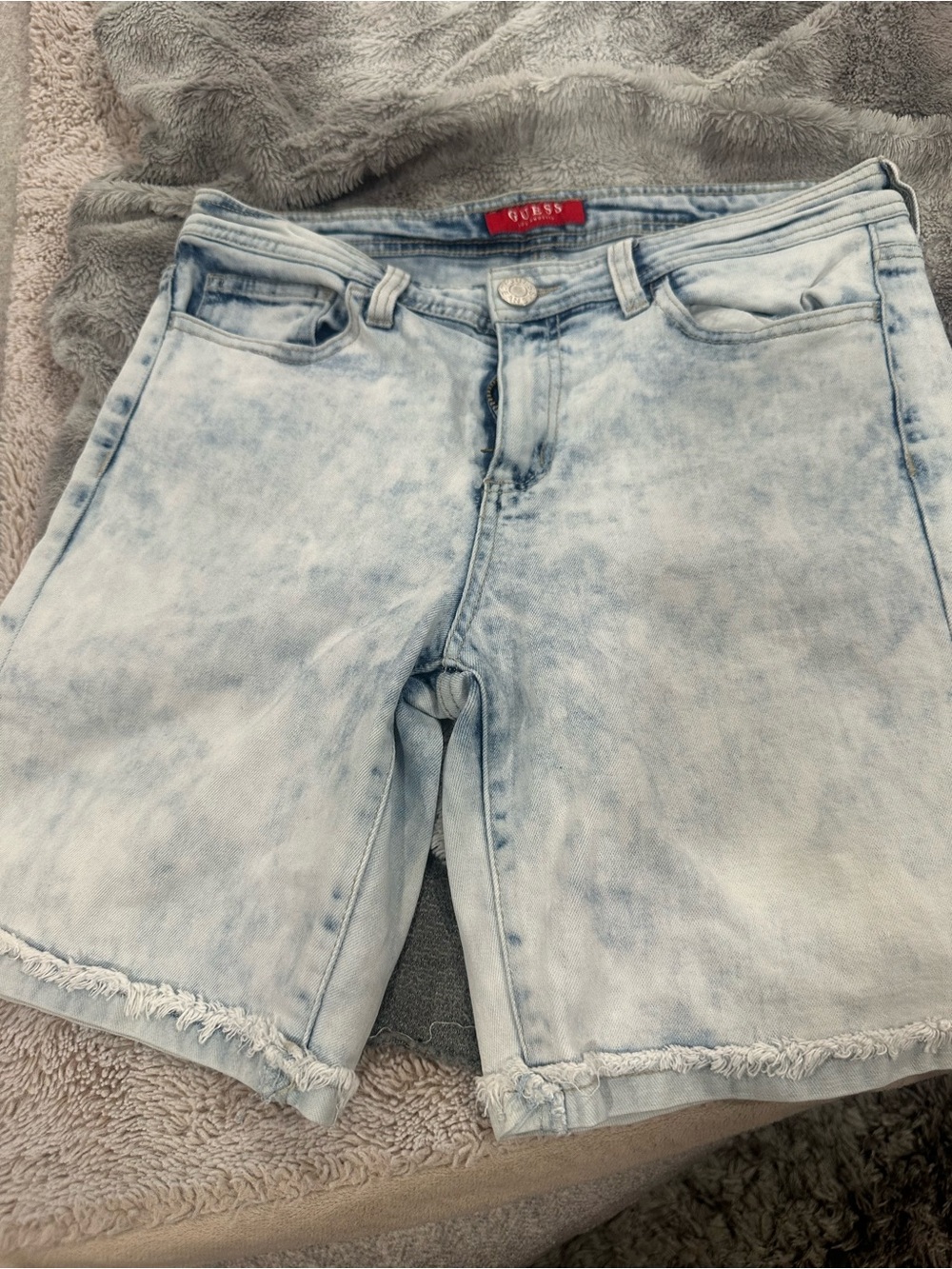 GUESS Light Acid Wash Blue Denim Shorts